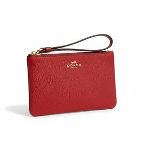 Coach Corner Zip Pebbled Leather Red Wristlet